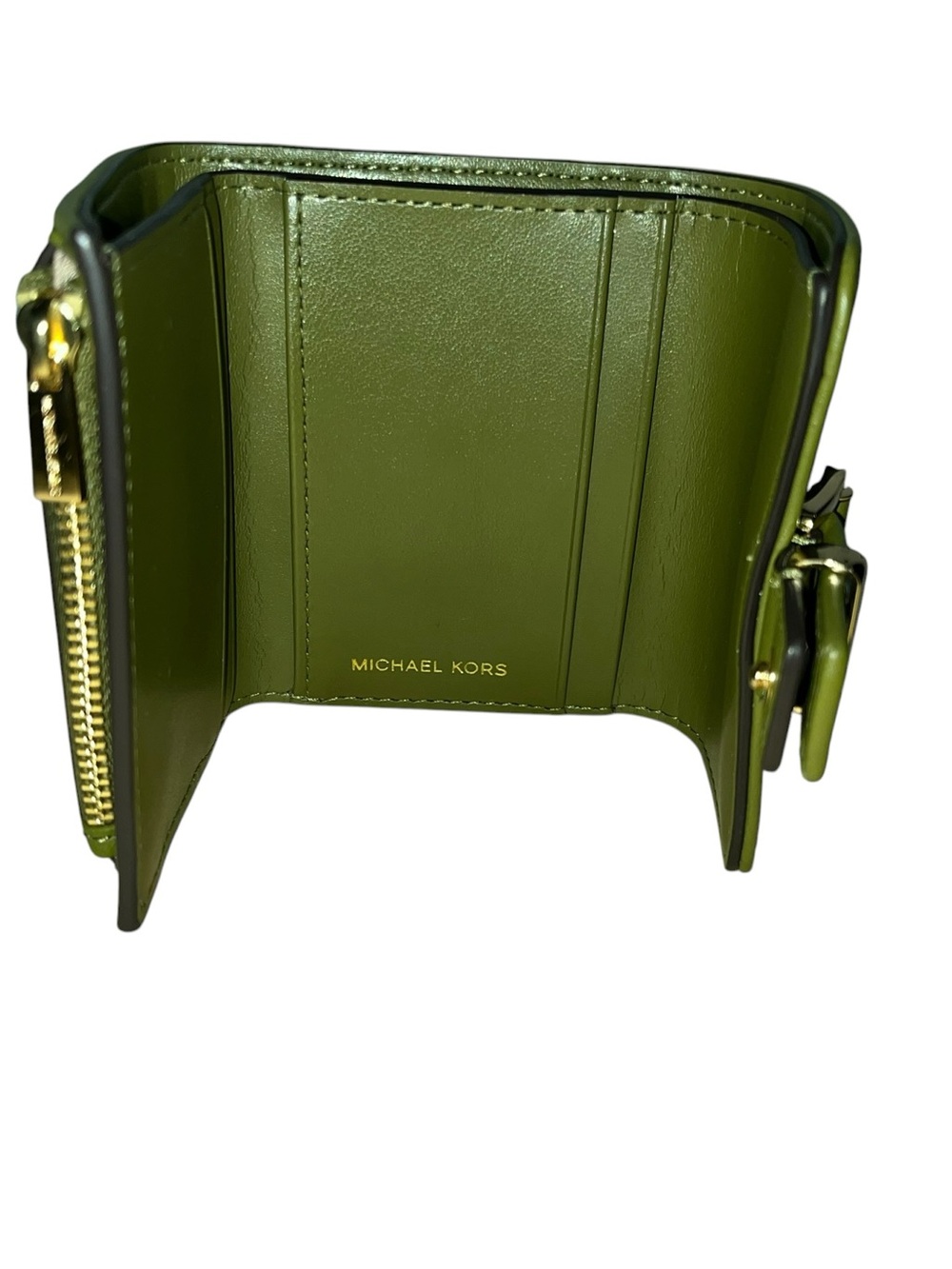 Michael Kors Colby Small Leather Tri-Fold Wallet in Safari Green - Picture 6 of 10